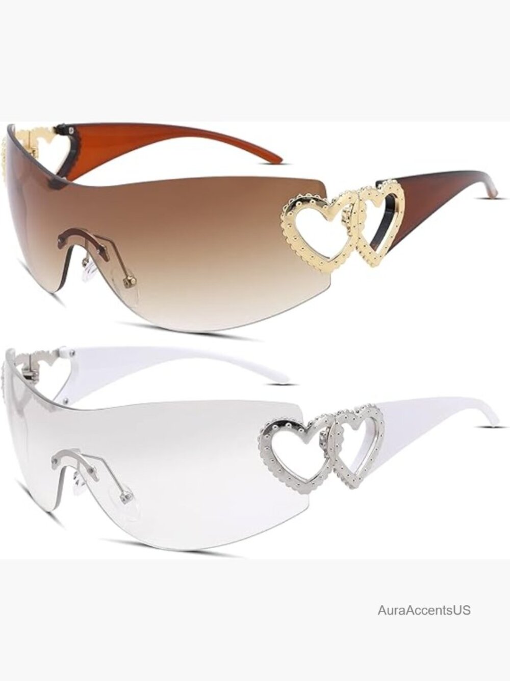 Oversized Rimless Wrap Sunglasses Y2K Unisex Visor Shield Shades - Picture 1 of 7
